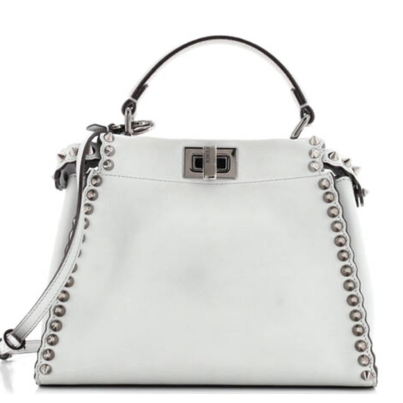 Fendi Handbags - Fendi Peekaboo Mini Light Blue Studded Leather Two Way Top Handle Bag